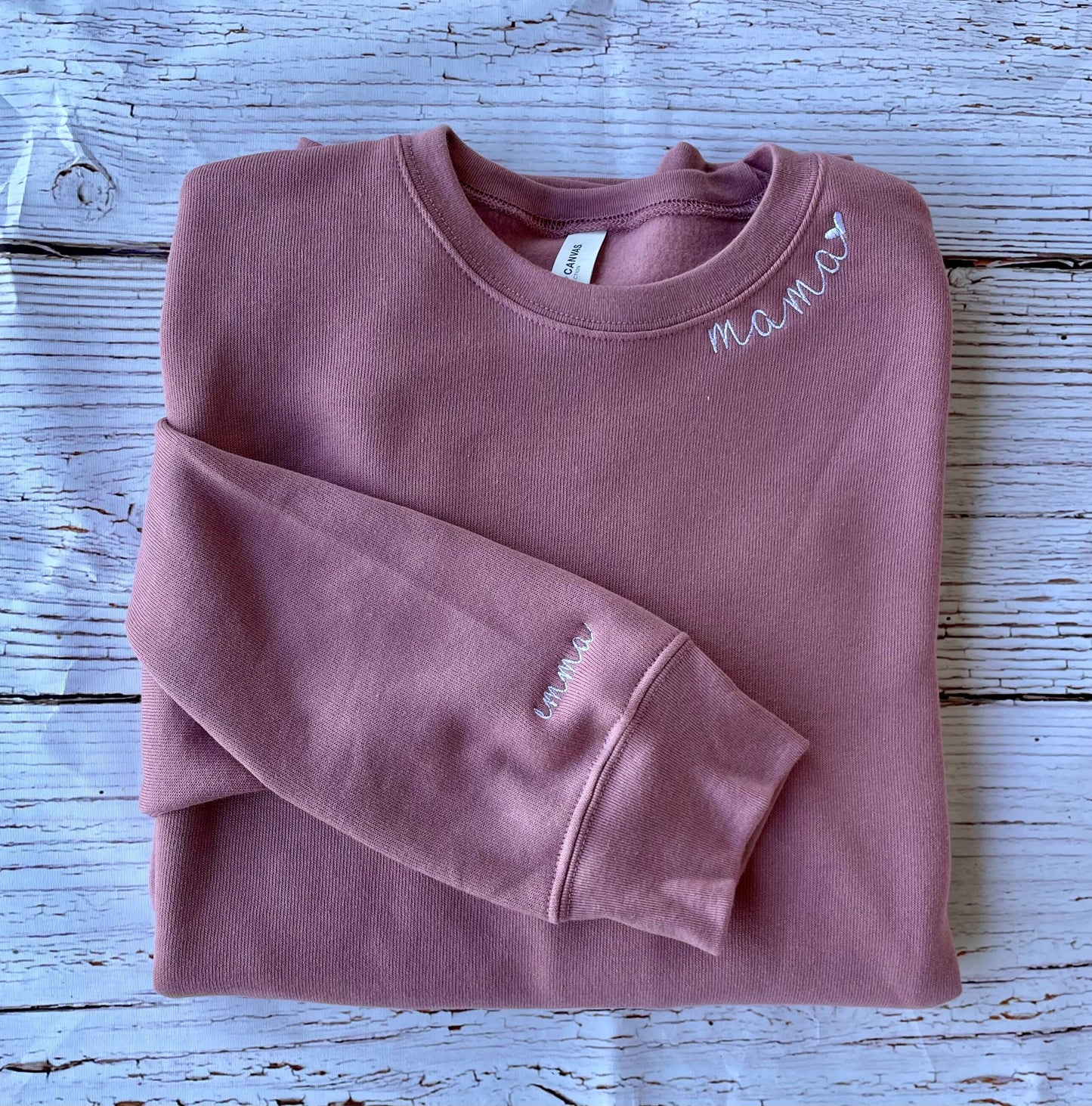 Custom Name Sleeve Sweatshirt – Embroidered Mama or Grandma Gift