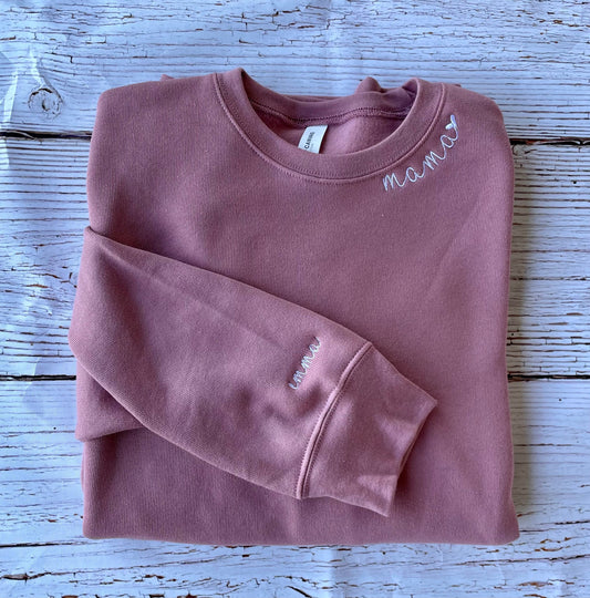 Custom Name Sleeve Sweatshirt – Embroidered Mama or Grandma Gift