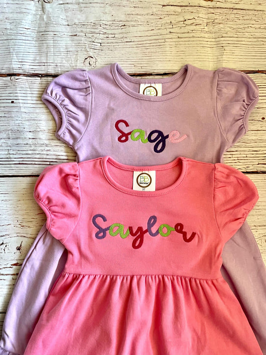 Girls Custom Embroidered Monogrammed Name Dress