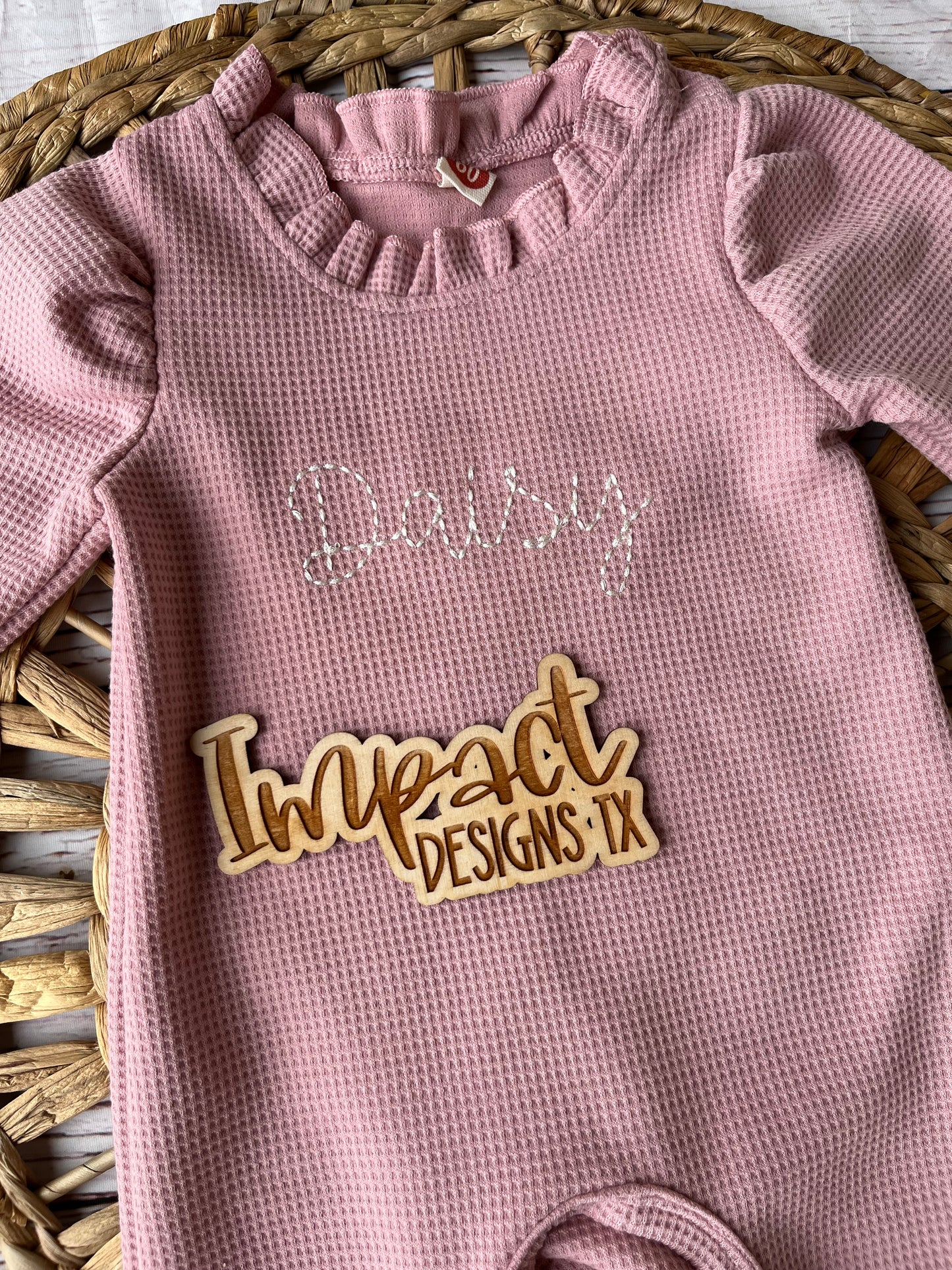 Monogrammed Baby Girl Ruffle Romper – Personalized Long Sleeve Baby Outfit