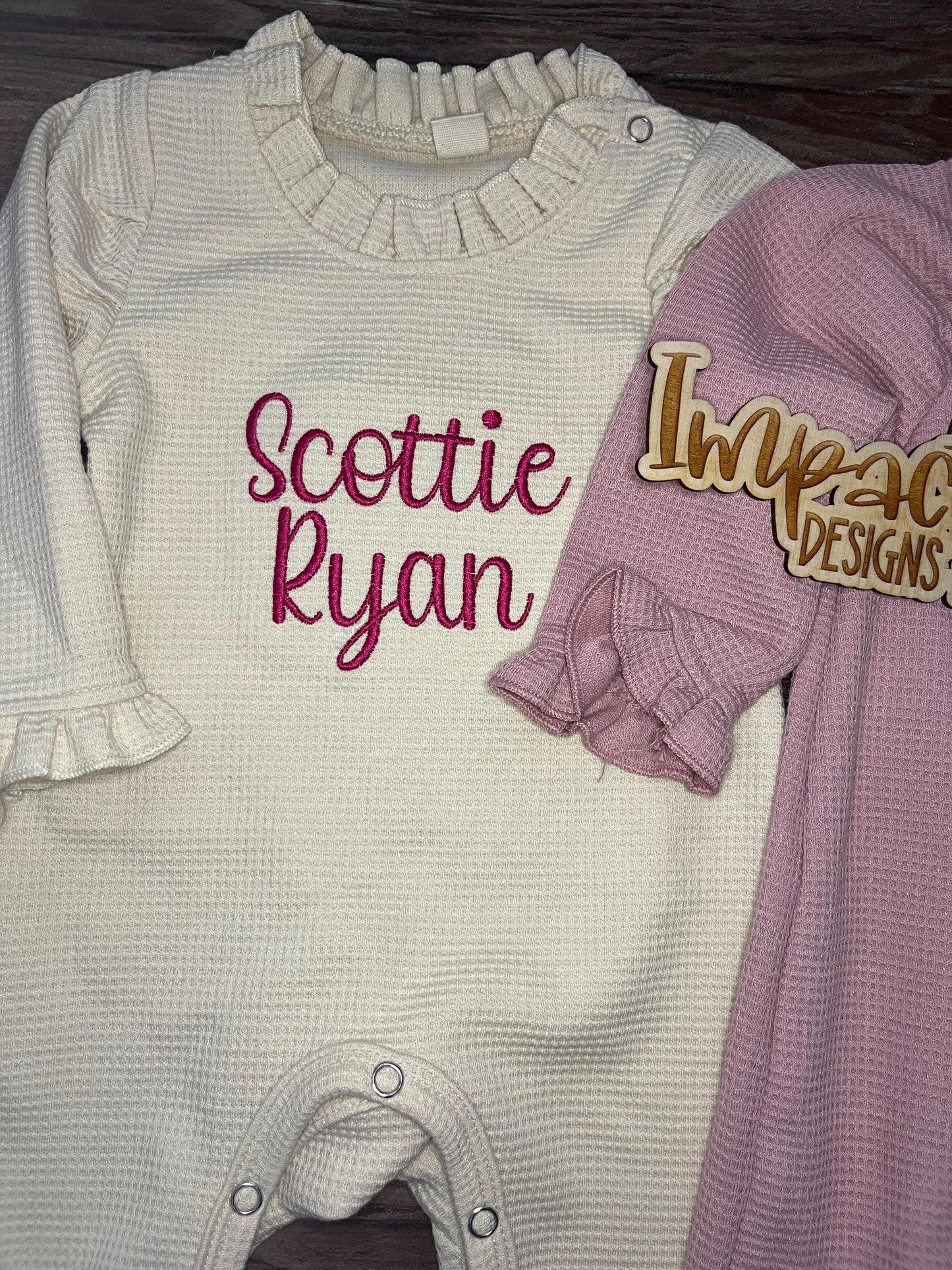 Monogrammed Baby Girl Ruffle Romper – Personalized Long Sleeve Baby Outfit