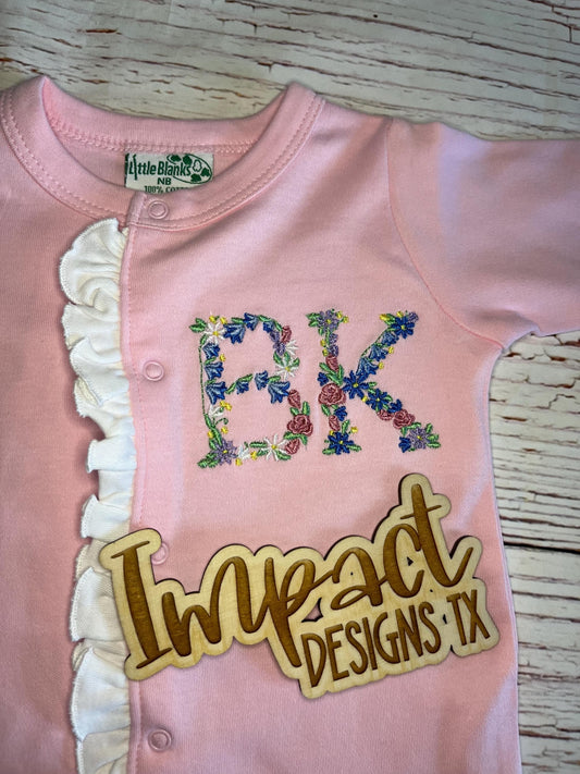 Custom Baby Girl Ruffled Sleeper –  Monogrammed Going Home Outfit