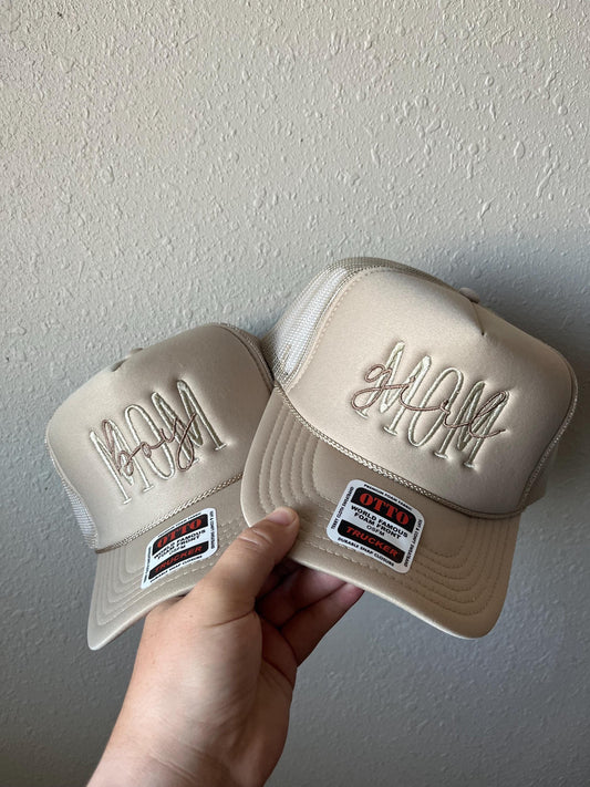 Embroidered Mama Foam Trucker Hat – Neutral Minimalist Mom Hat