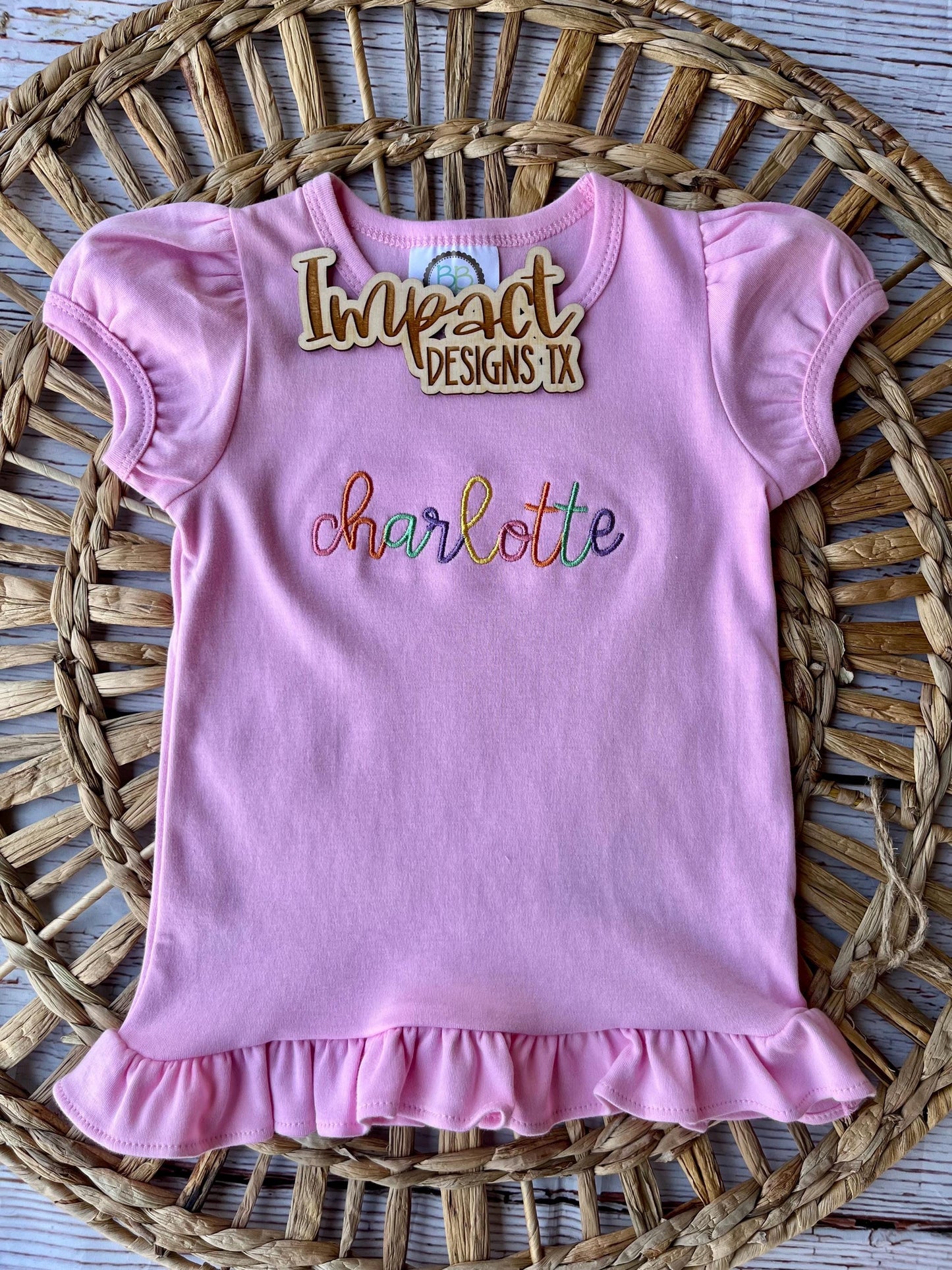 Custom Kids’ Embroidered Name Shirt – Personalized Rainbow Design