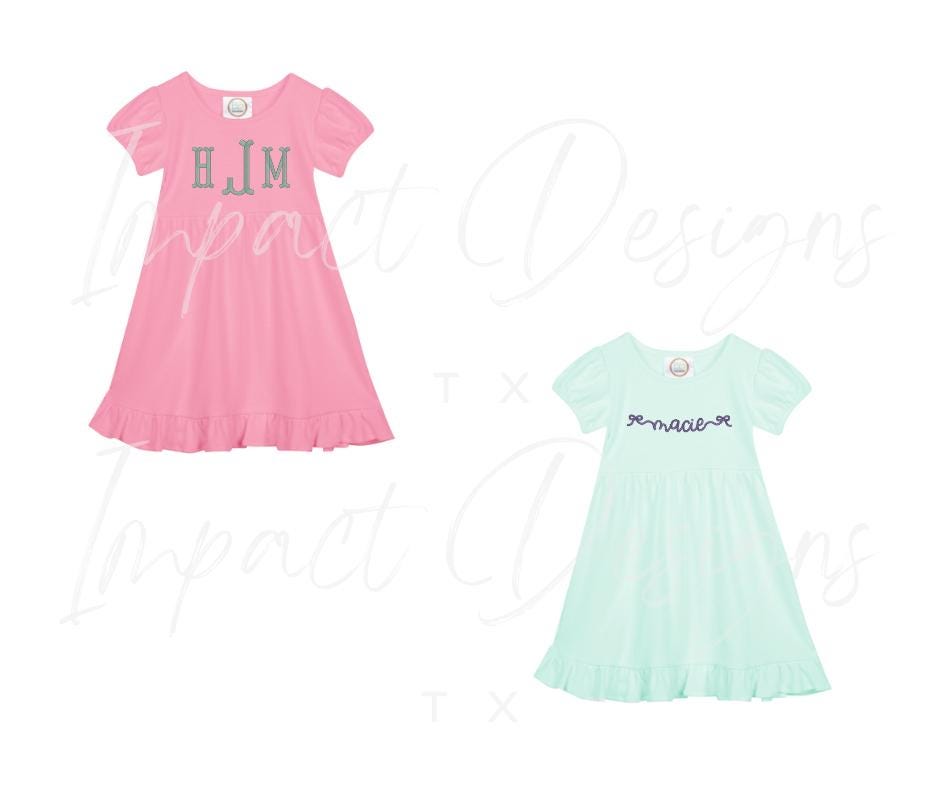 Girls Custom Embroidered Monogrammed Name Dress