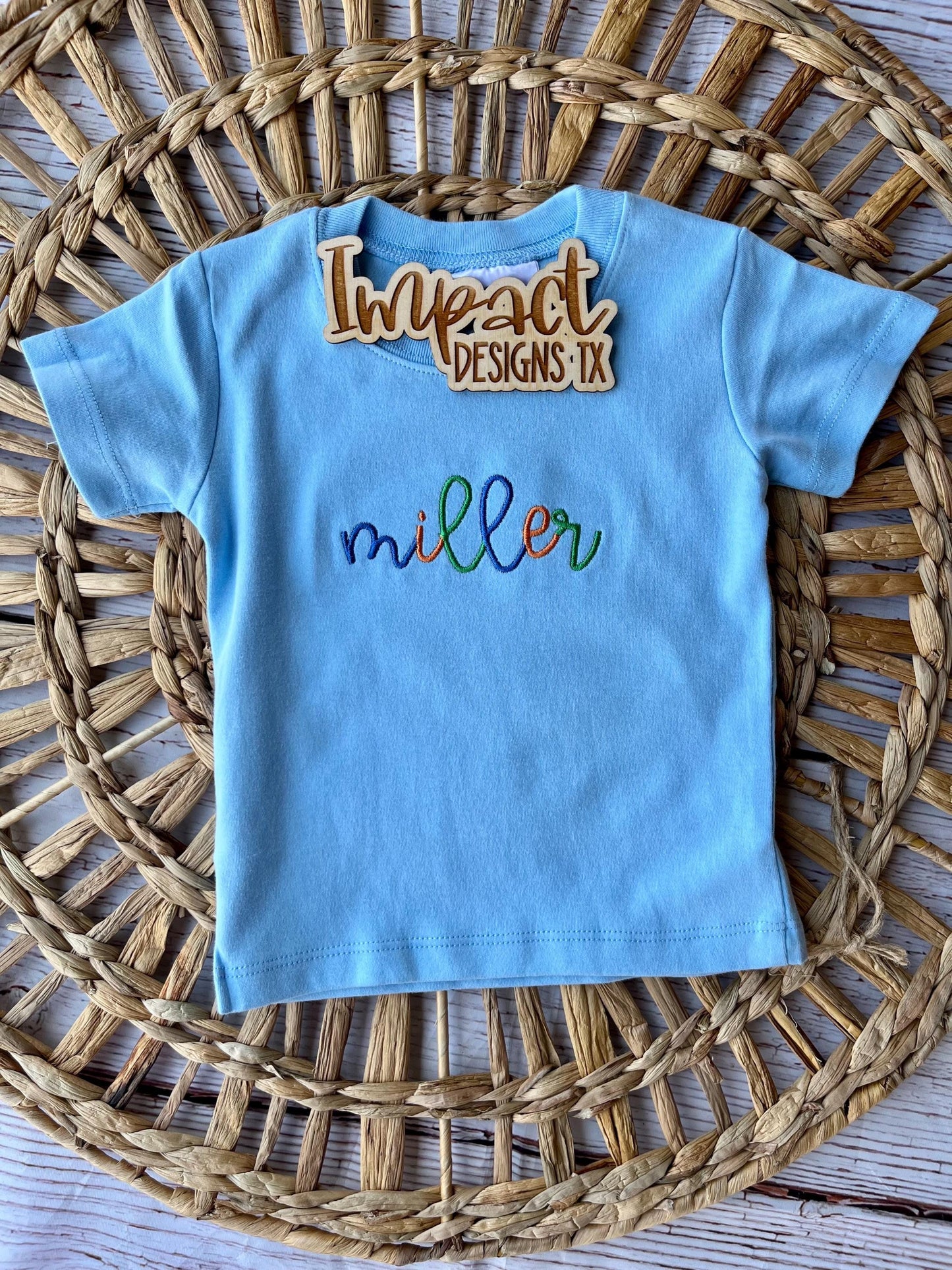 Custom Kids’ Embroidered Name Shirt – Personalized Rainbow Design