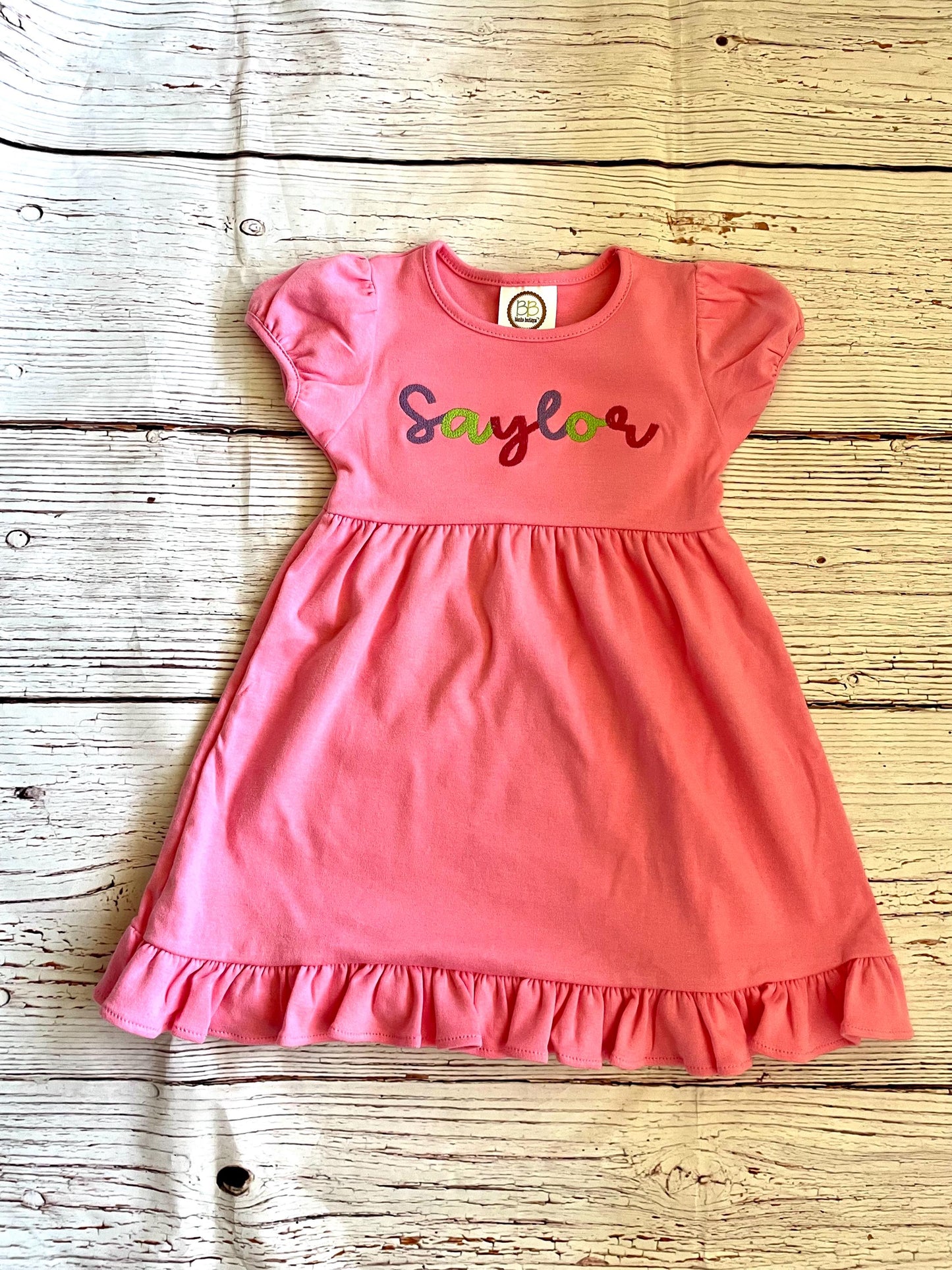 Girls Custom Embroidered Monogrammed Name Dress