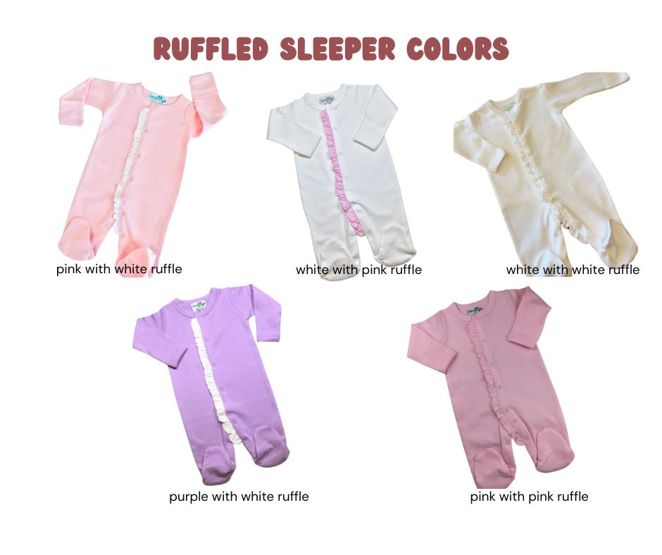 Custom Baby Girl Ruffled Sleeper –  Monogrammed Going Home Outfit