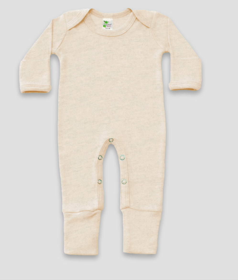 Newborn Birth Announcement Romper, Going Home Outfit with fold over mittens